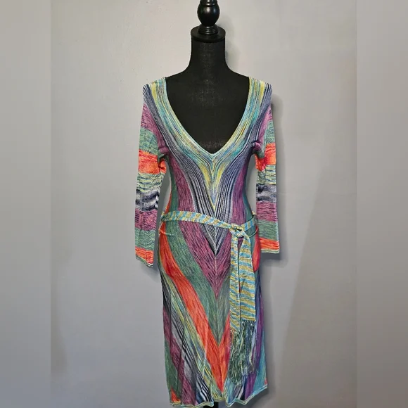 Trina Turk Red and Pink Long Sleeve Dress